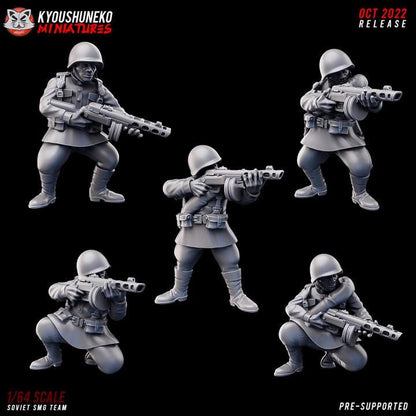 Weird War Infantry Squad – SMG Soviet (5 Miniatures) – 28mm 32mm WW2 - Tabletop Wargame Konflikt 47 / Bolt Action Proxy