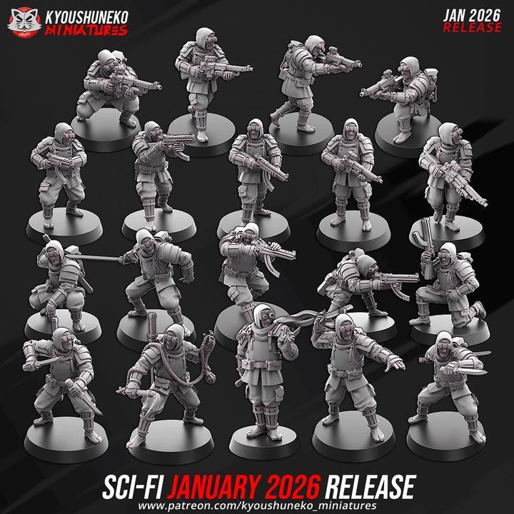19 Minatures Weird War Bundle – Japan Shadow Infantry Platoon  – Sniper,Melee,SMG,Rifle 28mm 32mm WWII Tabletop Army Konflikt 47 Kompatibel