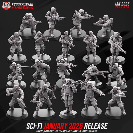 19 Minatures Weird War Bundle – Japan Shadow Infantry Platoon  – Sniper,Melee,SMG,Rifle 28mm 32mm WWII Tabletop Army Konflikt 47 Kompatibel
