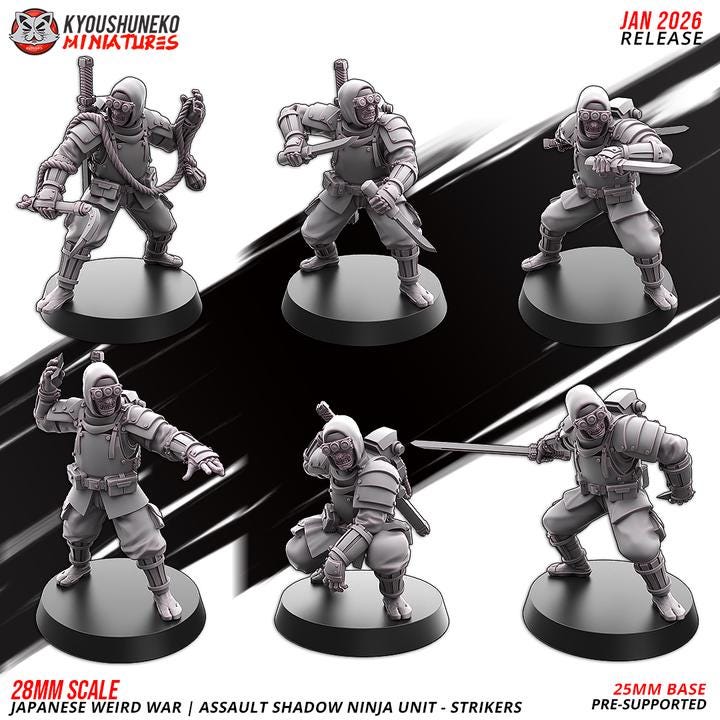 19 Minatures Weird War Bundle – Japan Shadow Infantry Platoon  – Sniper,Melee,SMG,Rifle 28mm 32mm WWII Tabletop Army Konflikt 47 Kompatibel