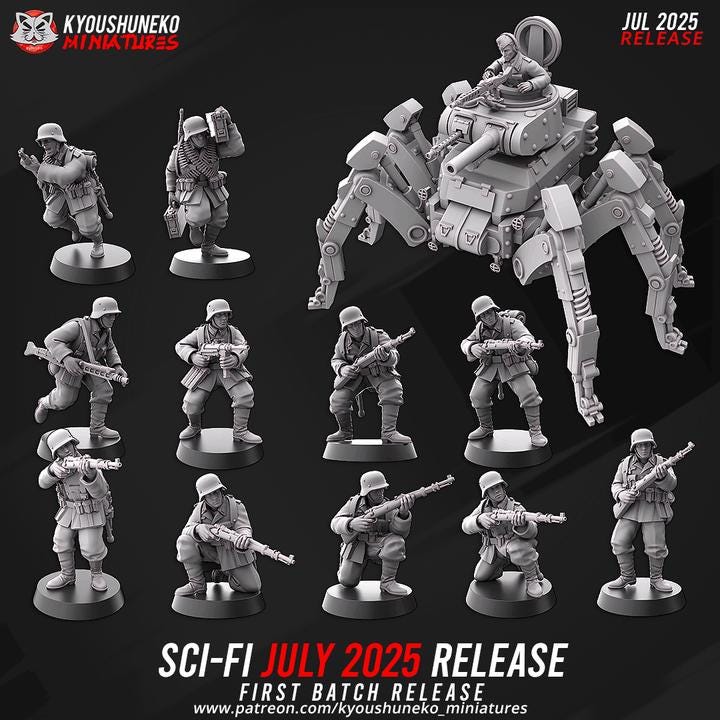 Weird War Starter Platoon Army 12pcs – German Set Spider Walker,HMG, Rifleman – 28mm 32mm WW2 Sci Fi Wargame Konflikt 47 / Bolt Action Proxy