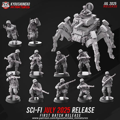 Weird War Starter Platoon Army 12pcs – German Set Spider Walker,HMG, Rifleman – 28mm 32mm WW2 Sci Fi Wargame Konflikt 47 / Bolt Action Proxy