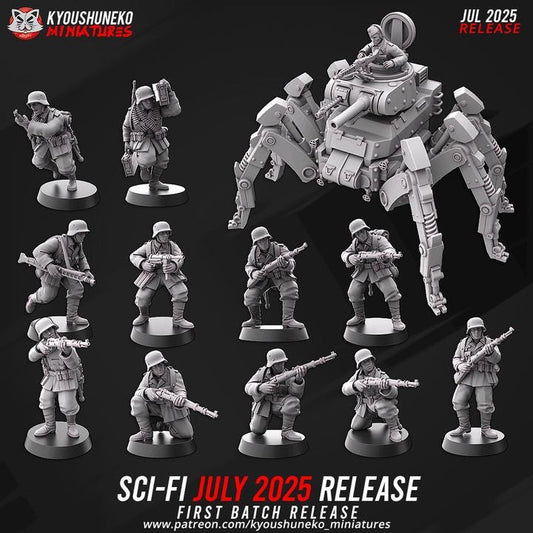 Weird War Starter Platoon Army 12pcs – German Set Spider Walker,HMG, Rifleman – 28mm 32mm WW2 Sci Fi Wargame Konflikt 47 / Bolt Action Proxy