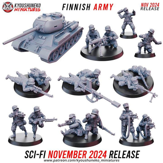 Weird War Support Platoon Army  15pcs – Finnish Set B Tank,Sniper,Flamethrower,HMG – 28mm 32mm WW2 Wargame Konflikt 47 / Bolt Action Proxy