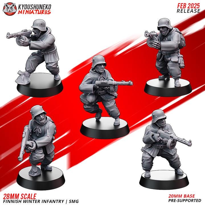Weird War Infantry Platoon – Complete Set Finnish A (22 Miniatures) – 28mm 32mm WW2 - Tabletop Wargame Konflikt 47 / Bolt Action Proxy