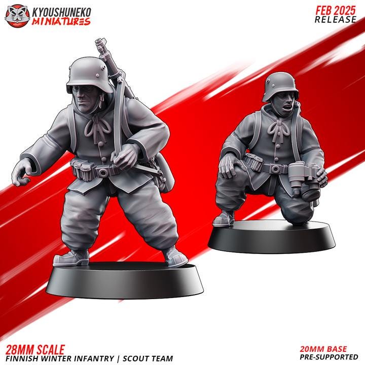 Weird War Infantry Platoon – Complete Set Finnish A (22 Miniatures) – 28mm 32mm WW2 - Tabletop Wargame Konflikt 47 / Bolt Action Proxy