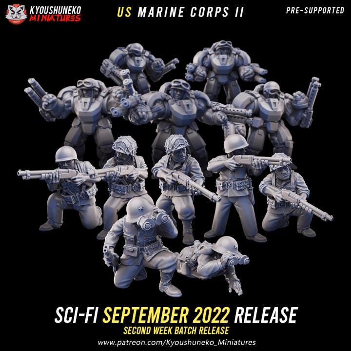 Weird War Infantry Squad – USMC Platoon Trooper (12 Miniatures) – 28mm 32mm Sci-Fi WWII Tabletop Proxies Wargame