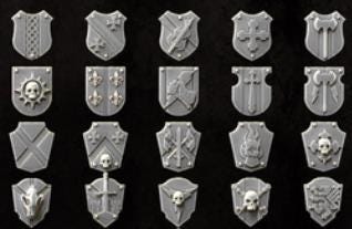 117 Parts Grimdark Trench Warfare Bit Set Heretic Heraldic Shields –  Bit Pack Set Proxy Miniatures for Tabletop Wargaming Fantasy Knights