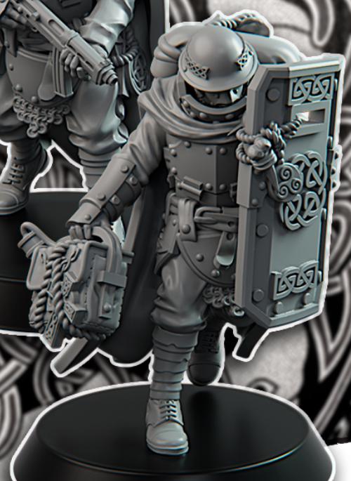 Grimdark Trench Proxy Miniature –Gaelic Engineer Trooper Force Soldier – Tabletop Figure