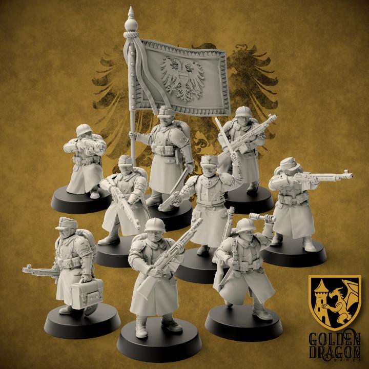 9 Minatures Grimdark Trench Warfare Miniatures – Elite Prussia Infantry & Officers Set – Tabletop Figures Wargame 32mm