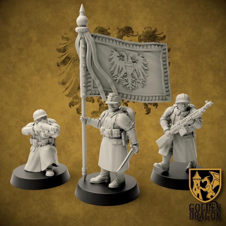 9 Minatures Grimdark Trench Warfare Miniatures – Elite Prussia Infantry & Officers Set – Tabletop Figures Wargame 32mm