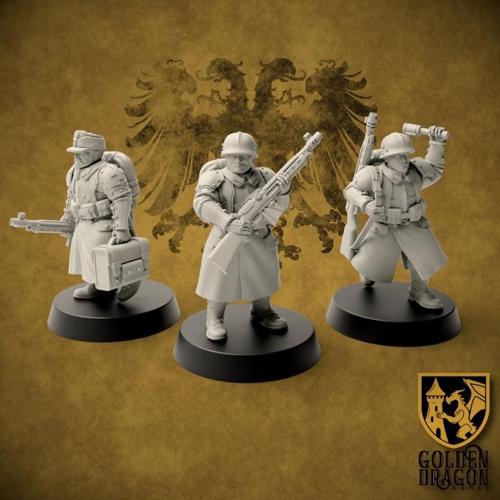 9 Minatures Grimdark Trench Warfare Miniatures – Elite Prussia Infantry & Officers Set – Tabletop Figures Wargame 32mm