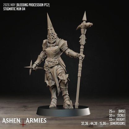 32 Minitures Grimdark Trench Warfare Nun Army Proxy Miniatures – Pilgrims Expansion Set Ashen Armies