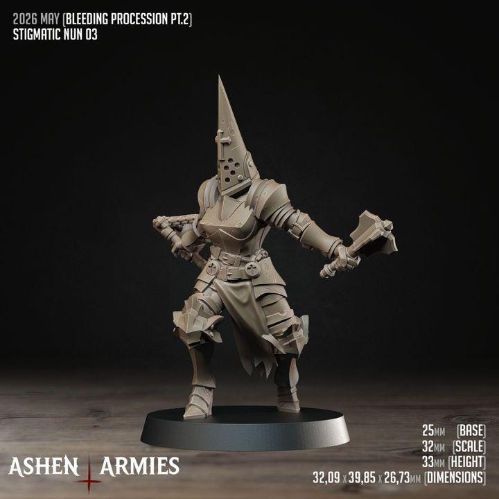 32 Minitures Grimdark Trench Warfare Nun Army Proxy Miniatures – Pilgrims Expansion Set Ashen Armies