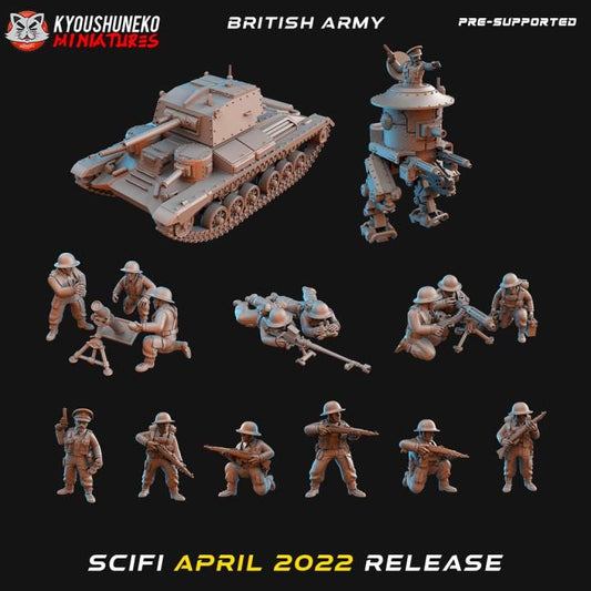 Weird War Infantry Tank – Army Set B British (16 Miniatures) – Walker,Support,Tank 28mm 32mm WW2 - Wargame Konflikt 47 / Bolt Action Proxy