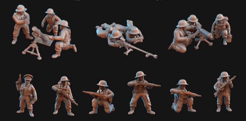 Weird War Infantry Tank – Army Set B British (16 Miniatures) – Walker,Support,Tank 28mm 32mm WW2 - Wargame Konflikt 47 / Bolt Action Proxy