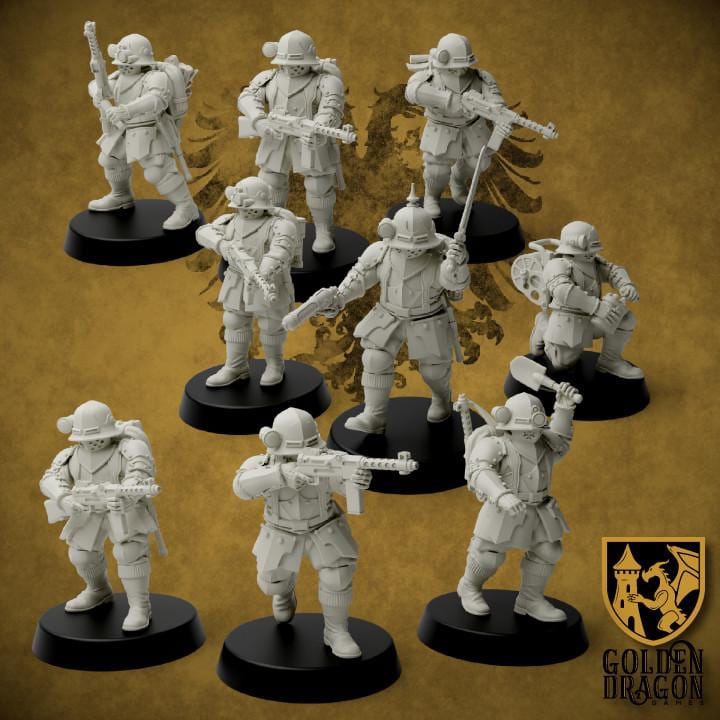 9 Minatures Grimdark Trench Warfare Miniatures –Prussia Armored Infantry Set – Tabletop Figures Wargame 32mm