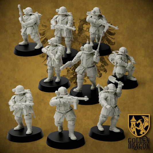 9 Minatures Grimdark Trench Warfare Miniatures –Prussia Armored Infantry Set – Tabletop Figures Wargame 32mm