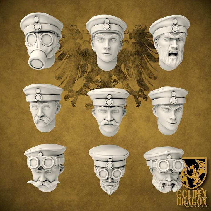 41 Parts Heads Grimdark Trench Warfare Bit Set Prussia –  Bit Pack Set Proxy Miniatures for Tabletop Wargaming
