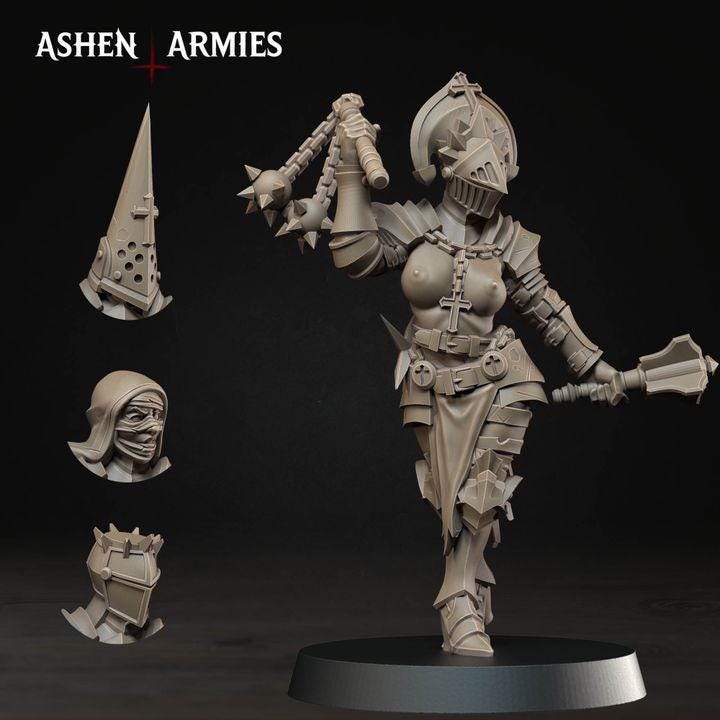 32 Minitures Grimdark Trench Warfare Nun Army Proxy Miniatures – Pilgrims Expansion Set Ashen Armies