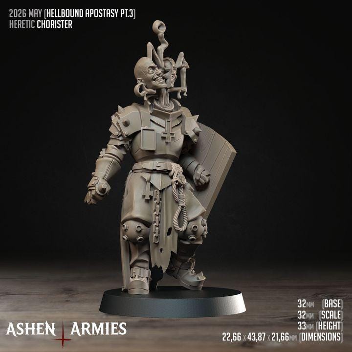 2 Miniatures Grimdark Trench Warfare Chor Singer Proxy Miniature – Cult Legion Support Character | Tabletop Wargame Compatible