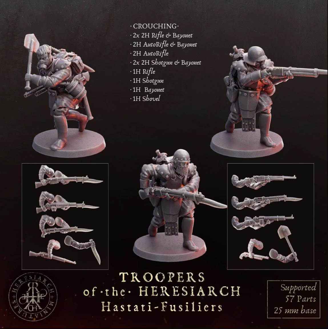 Grimdark Trench Proxy Miniatures – Trooper Hastati Warband Expansion Set Multiparts