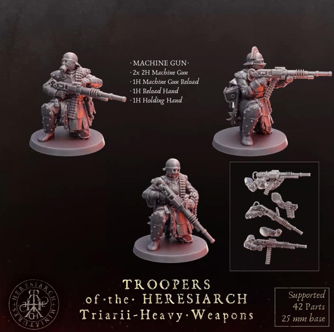 Grimdark Trench Proxy Miniatures – Trooper Heavy Weapons Warband Expansion Set Multiparts