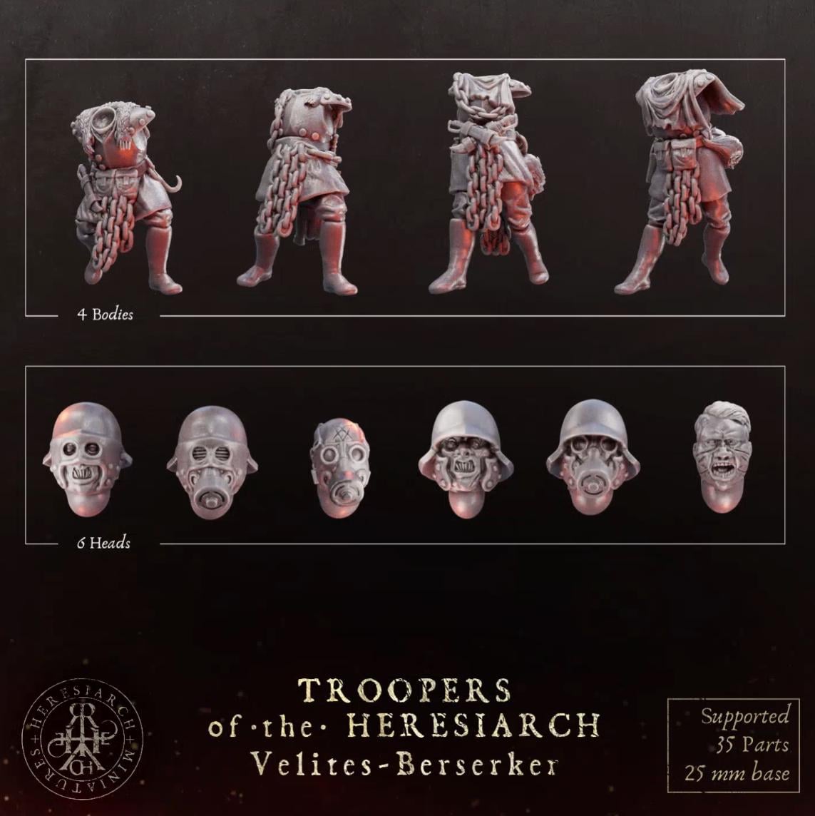 Grimdark Trench Proxy Miniatures – Trooper Berserk Warband Expansion Set