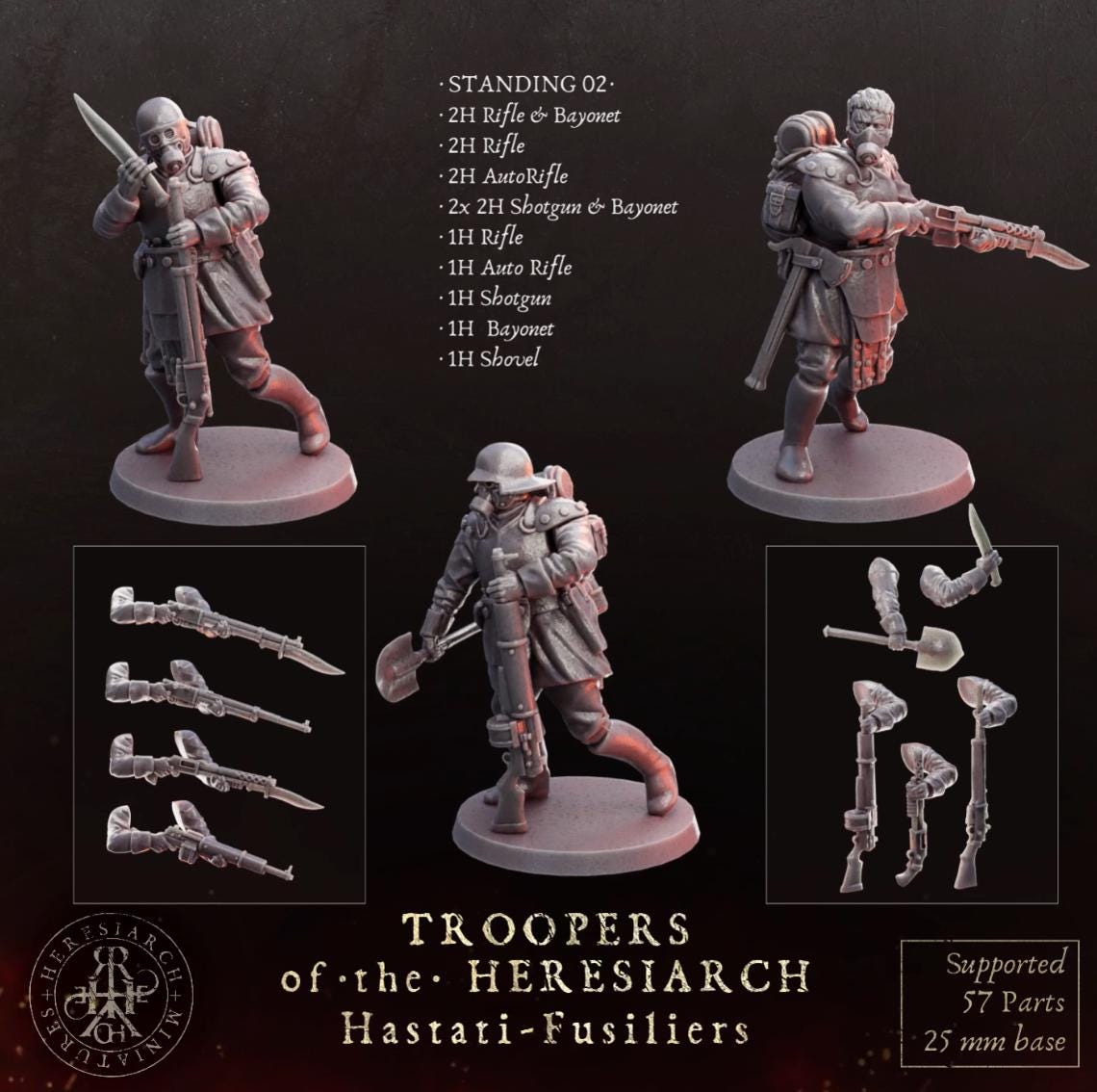 Grimdark Trench Proxy Miniatures – Trooper Hastati Warband Expansion Set Multiparts