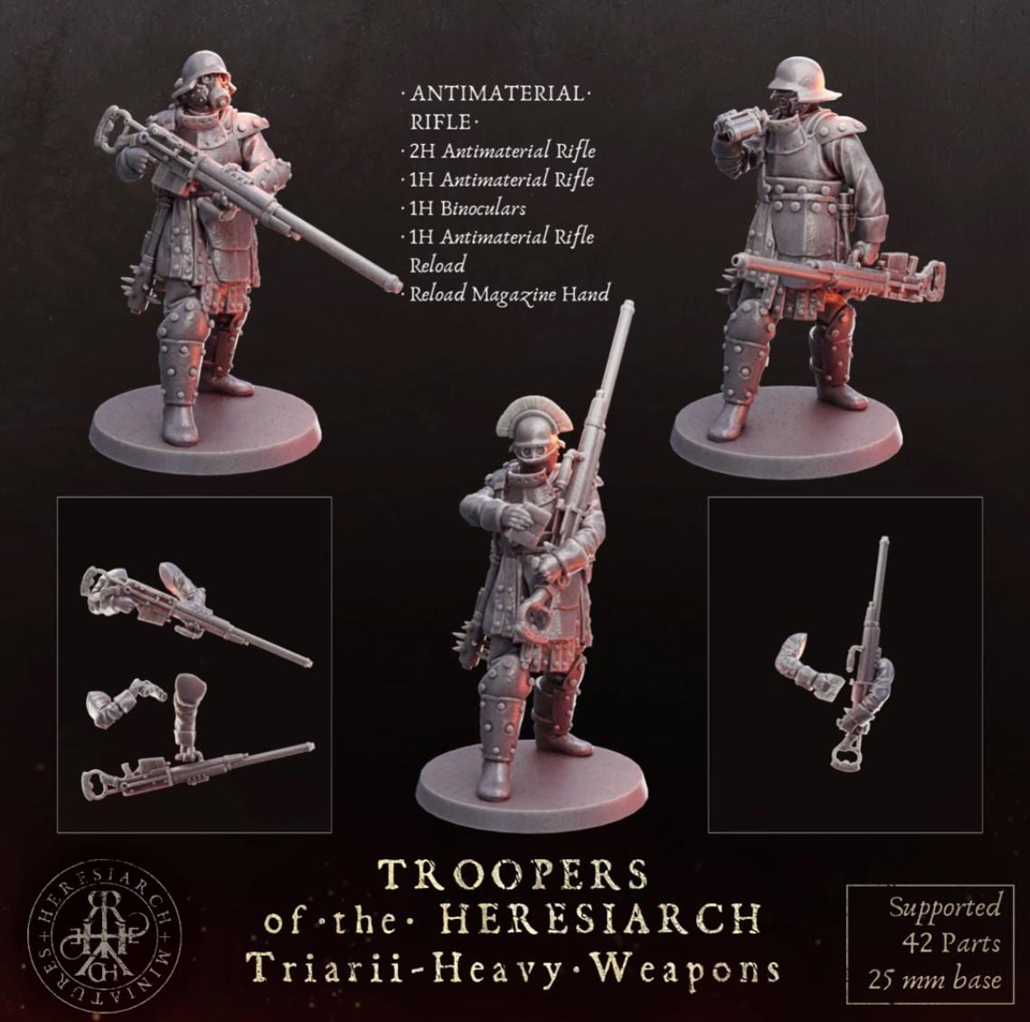 Grimdark Trench Proxy Miniatures – Trooper Heavy Weapons Warband Expansion Set Multiparts