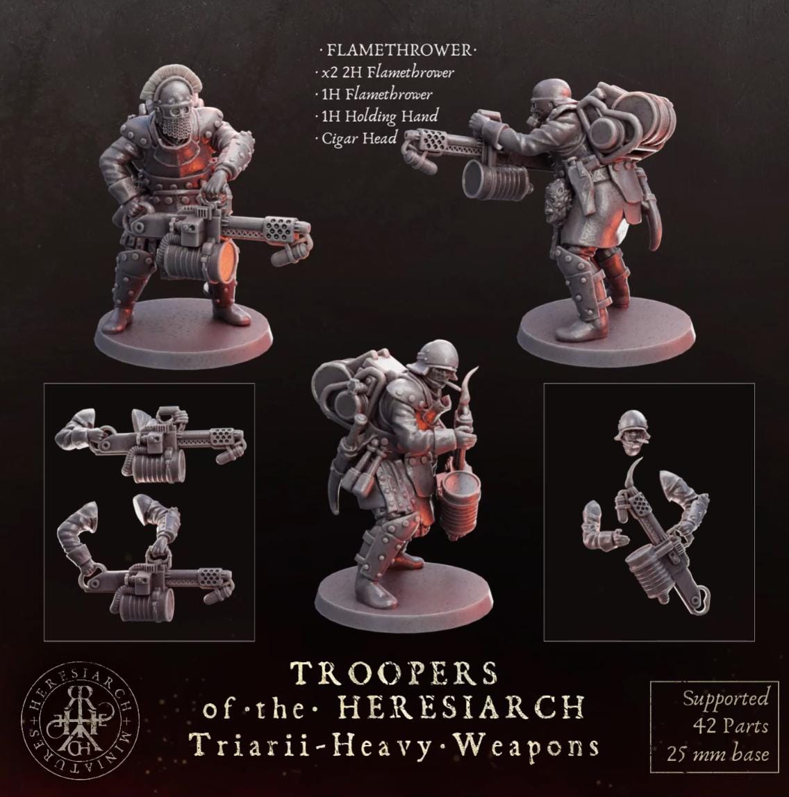 Grimdark Trench Proxy Miniatures – Trooper Heavy Weapons Warband Expansion Set Multiparts