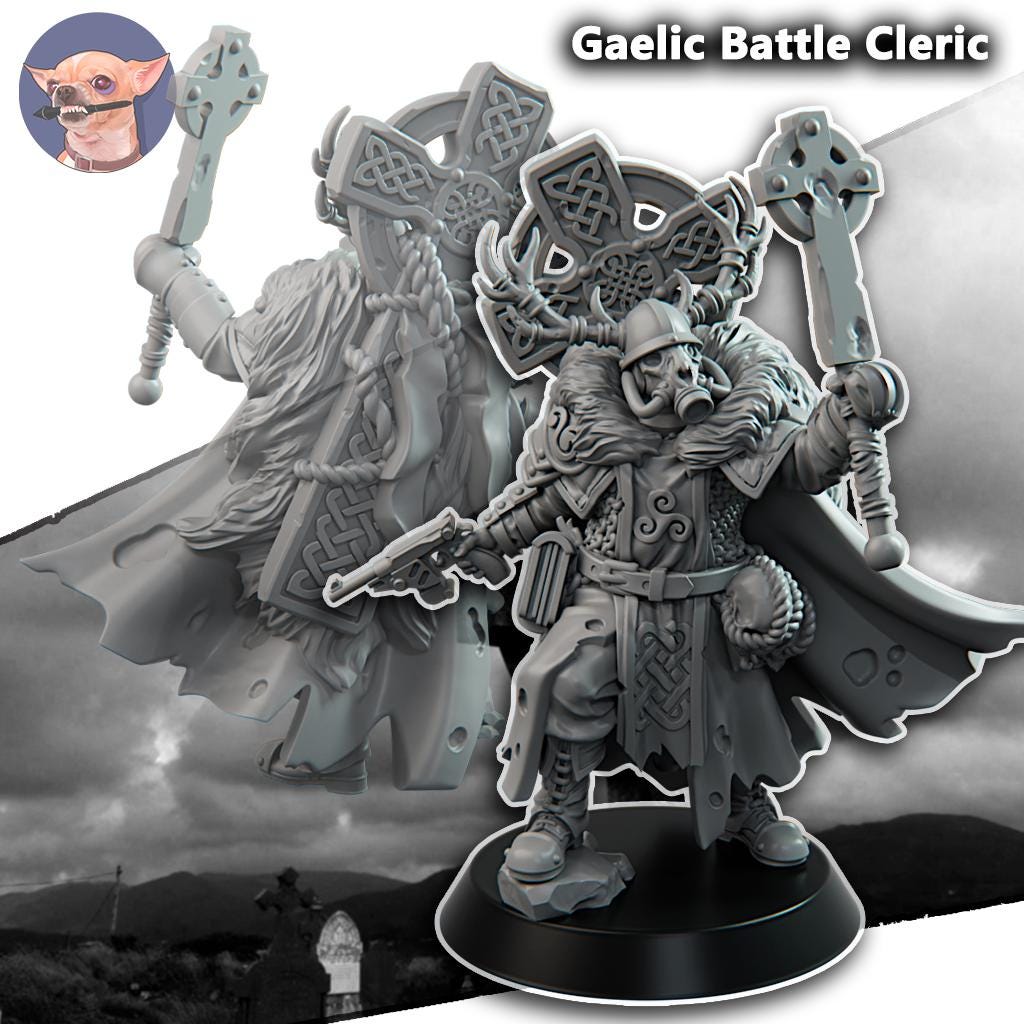 Grimdark Trench Proxy Miniature –Gaelic Cleric Soldier – Tabletop Figure