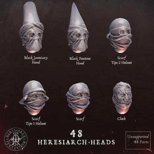 48 Grimdark Trench Warfare Bit Heretic Heads –  Bit Pack Set Proxy Miniatures for Tabletop Wargaming One Set