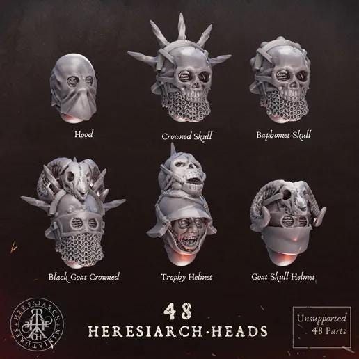 48 Grimdark Trench Warfare Bit Heretic Heads –  Bit Pack Set Proxy Miniatures for Tabletop Wargaming One Set