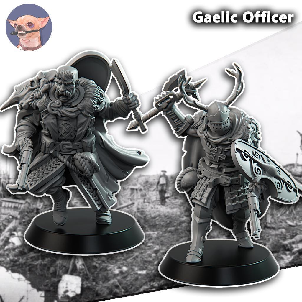 Grimdark Trench Proxy Miniature –Gaelic Officer Trooper Force Soldier – Tabletop Figure