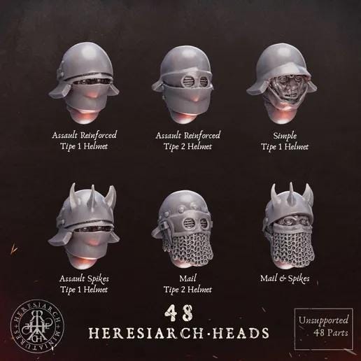 48 Grimdark Trench Warfare Bit Heretic Heads –  Bit Pack Set Proxy Miniatures for Tabletop Wargaming One Set