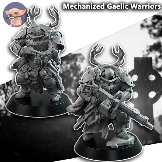 Grimdark Trench Proxy Miniature –Gaelic Mechanized Warriors Range 4 Models – Tabletop Figure