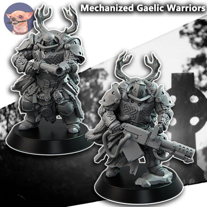 Grimdark Trench Proxy Miniature –Gaelic Mechanized Warriors Range 4 Models – Tabletop Figure