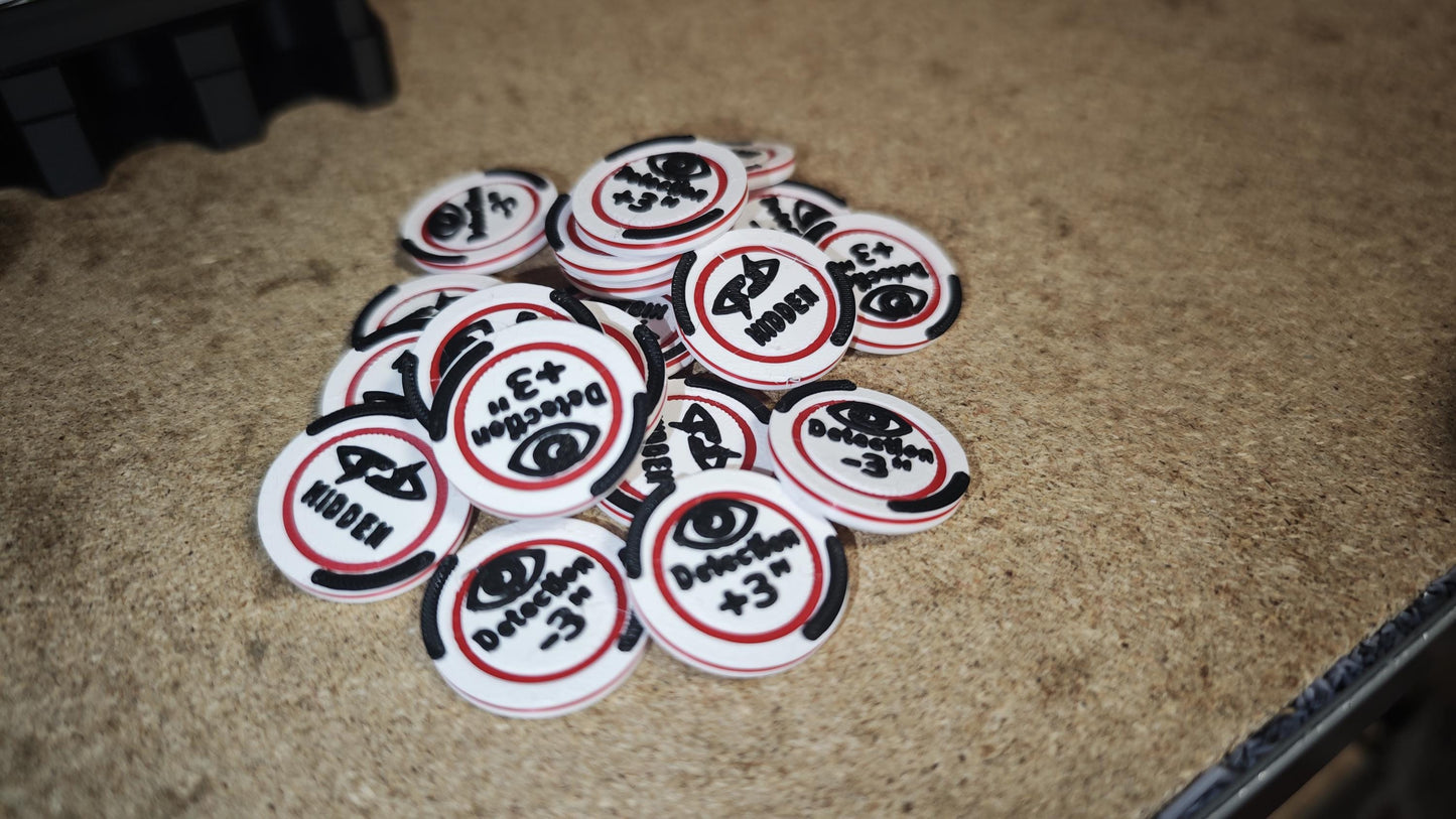 Hidden & Detection Token Set – 11th Edition Compatible - Tabletop Wargame Tokens Set with Storage Box