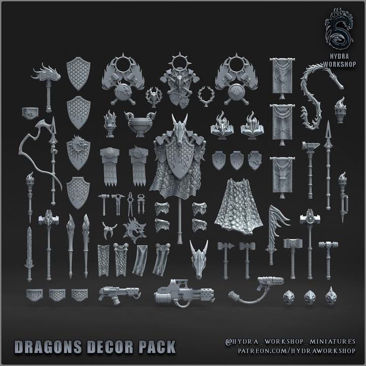 Grimdark Bit Set Flaming Lizards –  Bit Pack Set 104 Parts Proxy Miniatures for Tabletop Wargaming