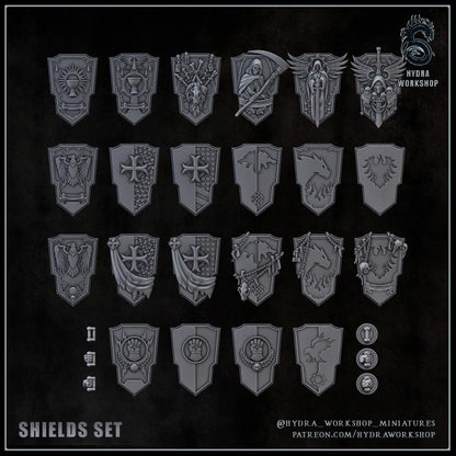 Grimdark Bit Set Shield Set –  Bit Pack Set 22 Parts Proxy Miniatures for Tabletop Wargaming
