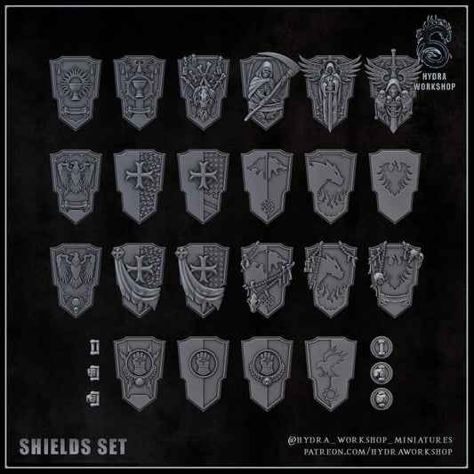 Grimdark Bit Set Shield Set –  Bit Pack Set 22 Parts Proxy Miniatures for Tabletop Wargaming