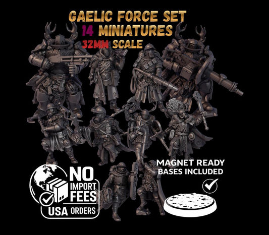 Grimdark Trench Warfare Proxy Miniatures – Gaelic Force Infantry Warband – Tabletop Figures(USA PDDP Paid)