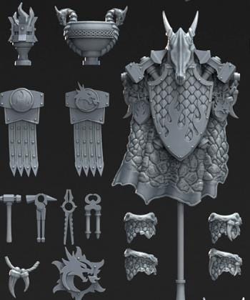 Grimdark Bit Set Flaming Lizards –  Bit Pack Set 104 Parts Proxy Miniatures for Tabletop Wargaming