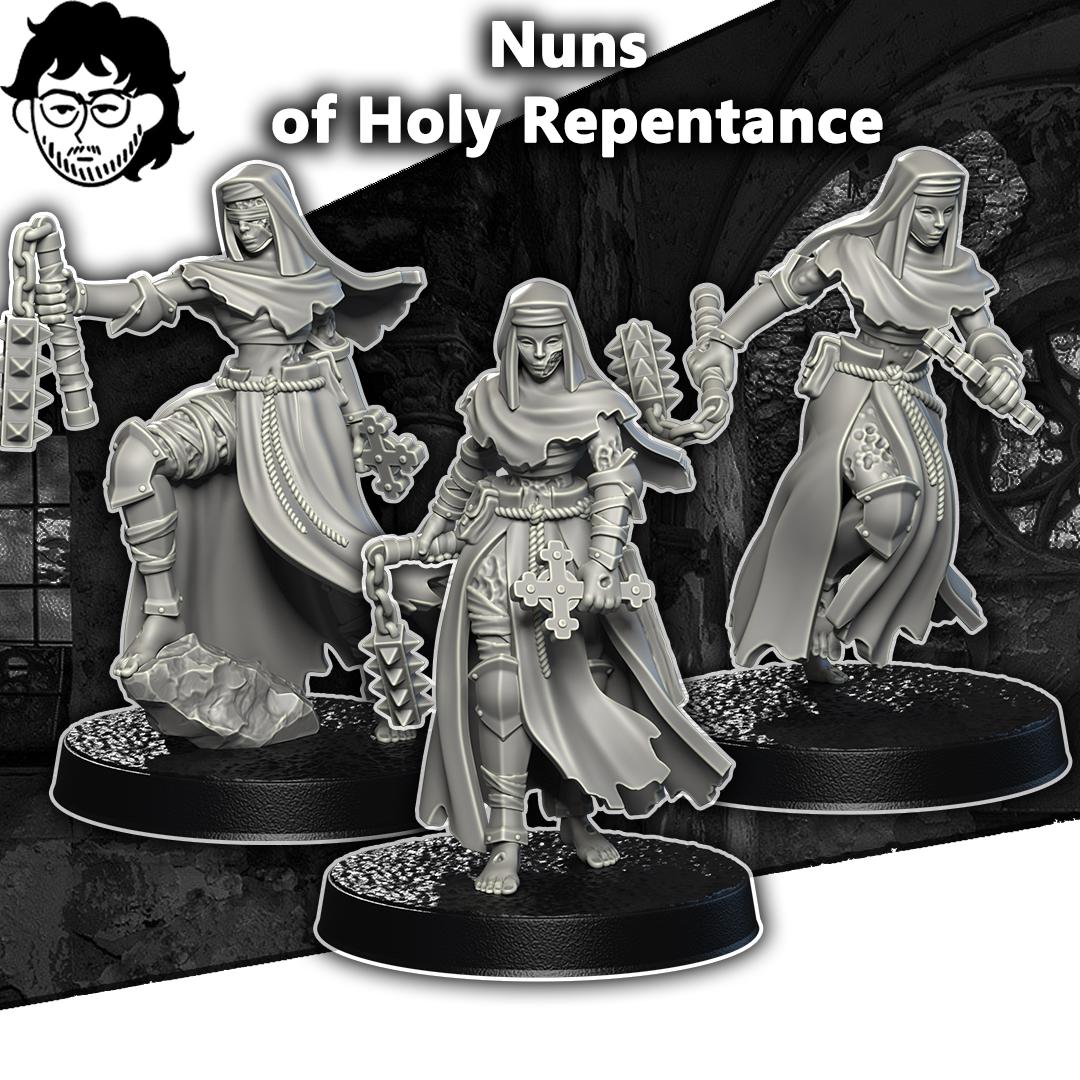 3 Miniatures Grimdark Trench Warfare Proxy Gaelic – Holy Nun Set by Dimomodels