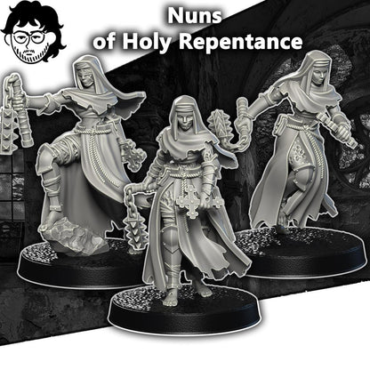 3 Miniatures Grimdark Trench Warfare Proxy Gaelic – Holy Nun Set by Dimomodels