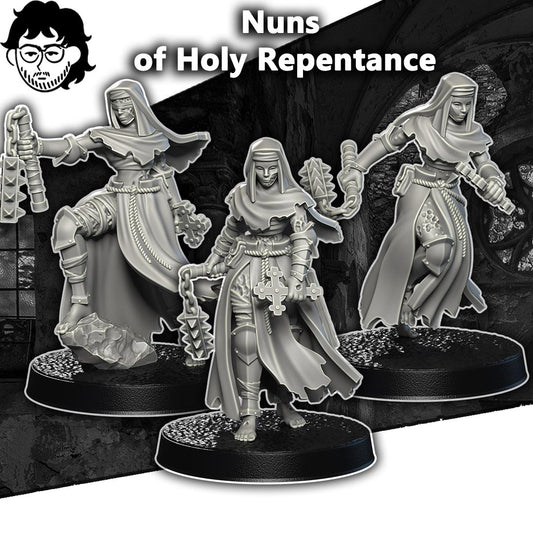 3 Miniatures Grimdark Trench Warfare Proxy Gaelic – Holy Nun Set by Dimomodels