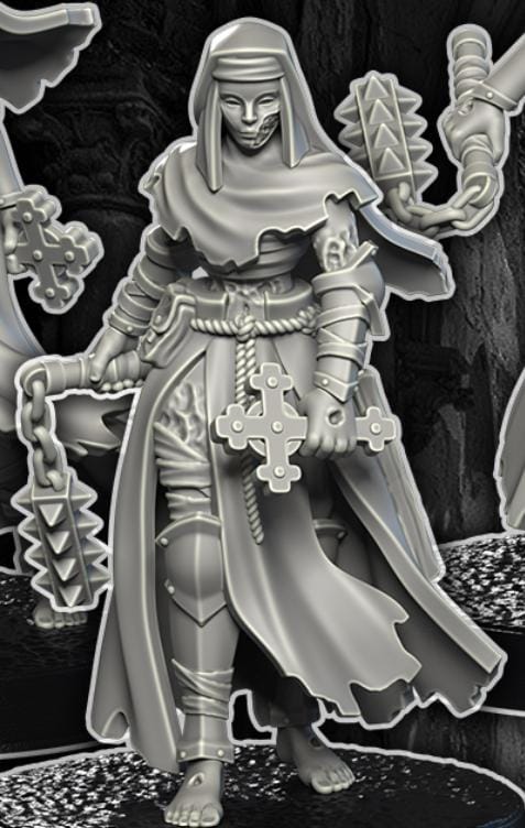 3 Miniatures Grimdark Trench Warfare Proxy Gaelic – Holy Nun Set by Dimomodels