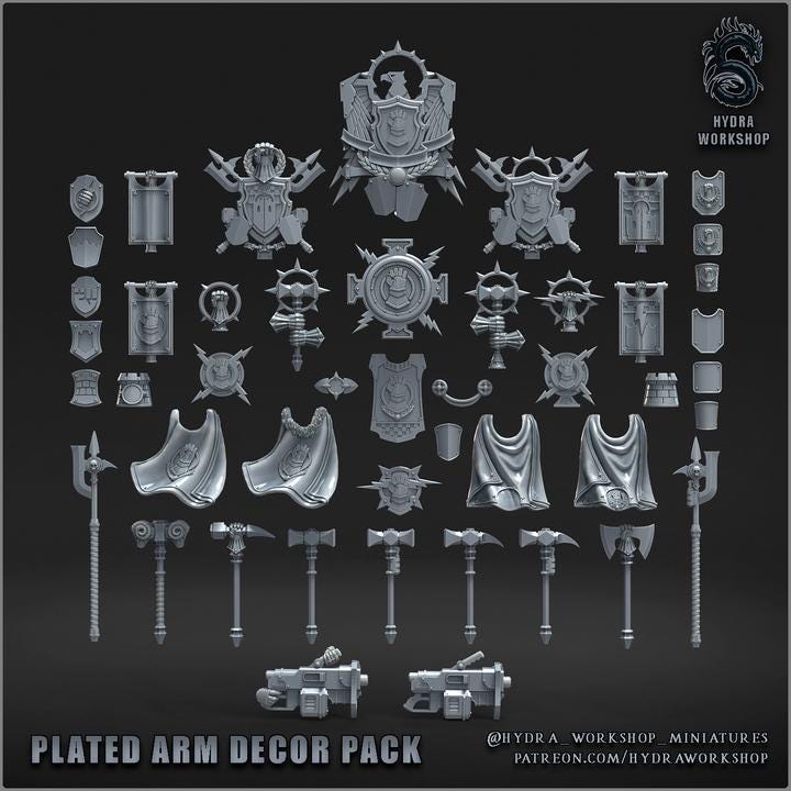 Grimdark Bit Set Plated Arm –  Bit Pack Set Proxy Miniatures for Tabletop Wargaming 74 Parts