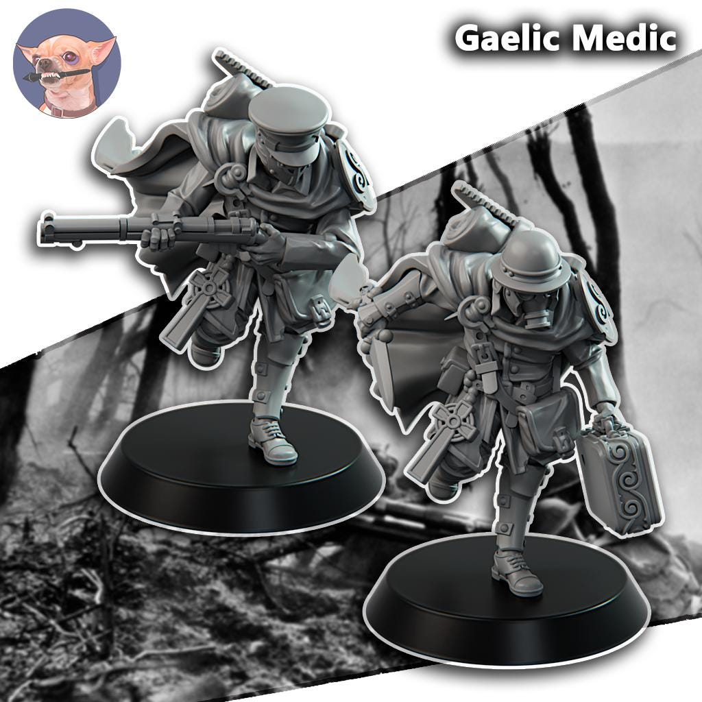 Grimdark Trench Proxy Miniature –Gaelic Medic Trooper Force Soldier – Tabletop Figure